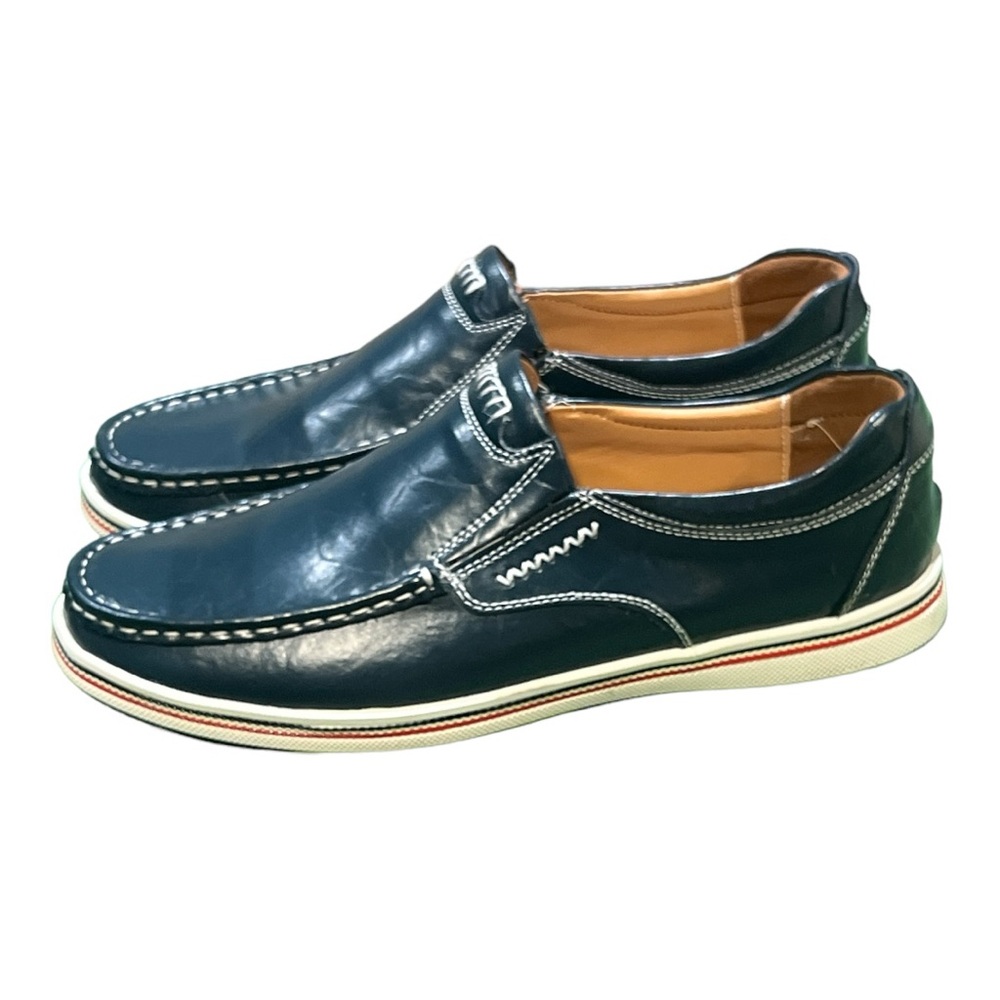 Men’s Urban Loafer Blue Leather Shoes. Tan leather & suede lining. Size 11